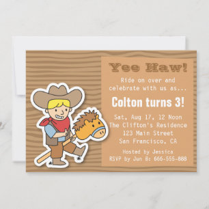 Invitation Cowboy sur un cheval à bâton Garçons Fête d'annive