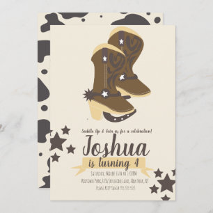 Invitation Cowboy Vache d'anniversaire Imprimer Brown Beige I