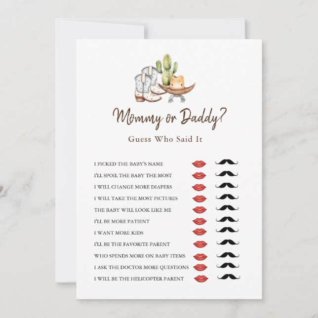 Invitation Cowboy Western Mommy ou papa jeu de Baby shower (Devant)