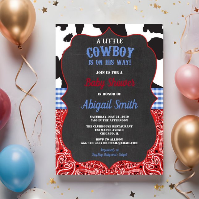 Invitation Cowboy western red bandana bleu garçon baby shower (Créateur téléchargé)