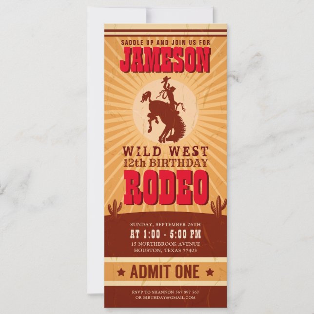 Invitation Cowboy Western Rodeo Birthday Tickpass (Devant)