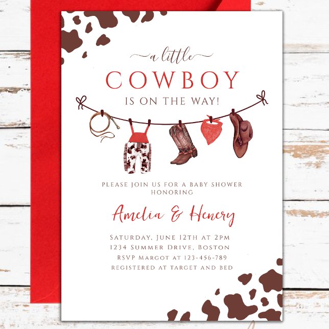 Invitation Cowboy Wild West Rodeo Baby shower rouge occidenta (Créateur téléchargé)