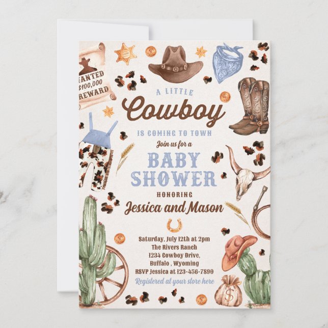 Invitation Cowboy Wild West Rodeo Ranch Baby shower garçon (Devant)