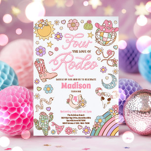 Invitation Cowgirl 4e anniversaire Four The Loof Rodeo Party