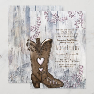 Invitation Cowgirl à cœur rose MRS Bottes de cowgirl Enterrem
