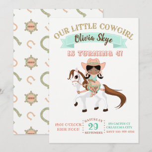 Invitation Cowgirl afro-américaine sur un cheval pour l'anniv