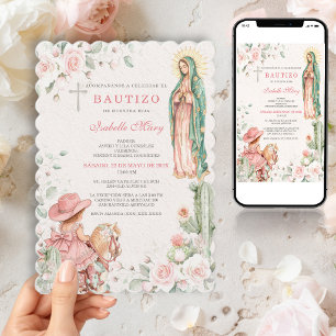 Invitation Cowgirl Blush Baptême Fille Vierge de Guadalupe