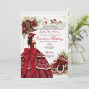 Invitation Cowgirl Bourgogne Occidental Quinceañera Charra