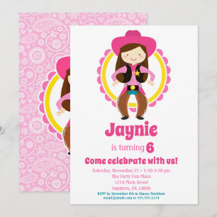 Invitation Cowgirl - Brunette Cute Cowgirl fête d'anniversair