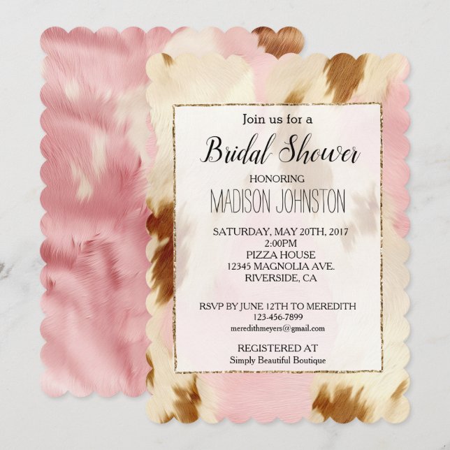 Invitation Cowgirl Crème rose Brown Cowhide (Devant / Derrière)