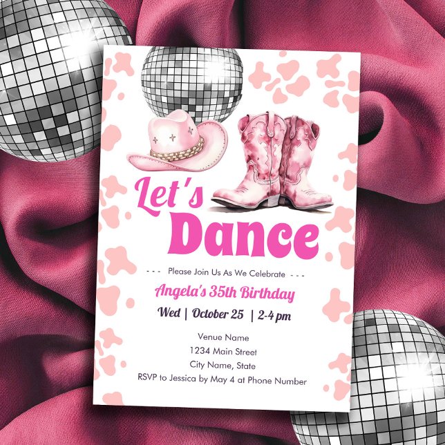 Invitation Cowgirl Disco 35e anniversaire PINK Dance Invitati (Créateur téléchargé)