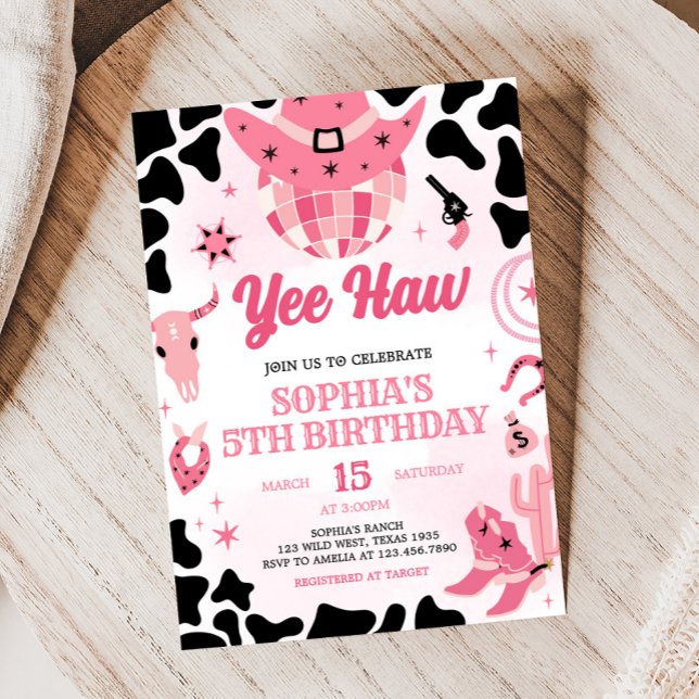 Invitation Cowgirl Disco fête d'anniversaire (Yee Haw Cowgirl Disco Birthday Party Invitation)