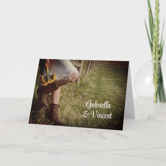 Invitation Cowgirl et Sunflowers Mariage occidental (Devant)