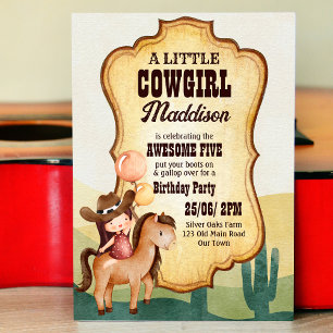 Invitation Cowgirl fête d'anniversaire cheval sauvage et libr