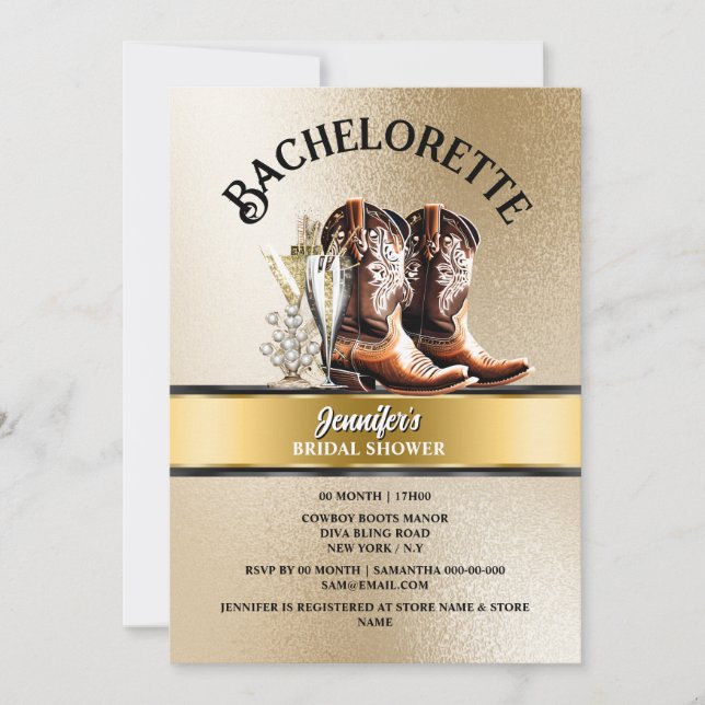 Invitation Cowgirl occidentale bottes or noir bulle chic (Devant)