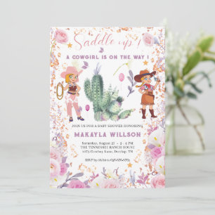 Invitation Cowgirl occidentale Floral Aquarelle bébé fille do