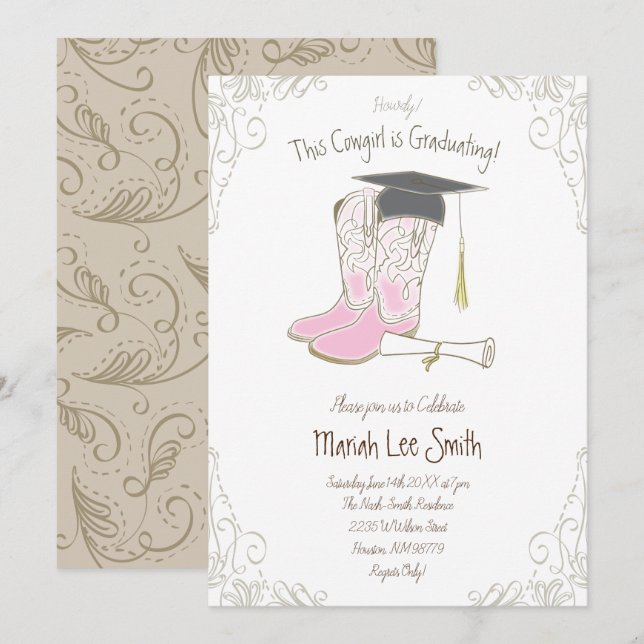 Invitation Cowgirl Pays Western Graduation Party (Devant / Derrière)