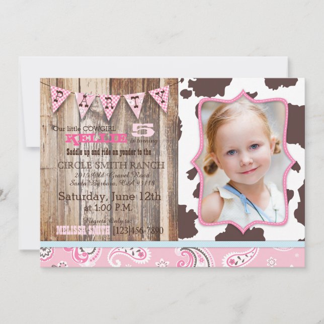 Invitation Cowgirl Pink Bandanna thème occidental Anniversair (Devant)