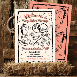Invitation Cowgirl Rodéo Dernière main dessinée Funky Bachelo