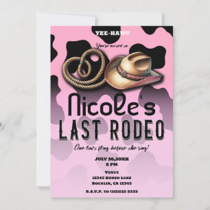 Invitation Cowgirl Rose et Noire Dernier Rodéo Enterrement de