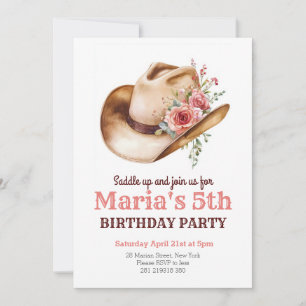 Invitation Cowgirl rose Floral Casquette Rodéo Occidental Ann