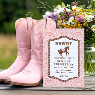 Invitation Cowgirl rose   Silhouette du cheval   Anniversaire