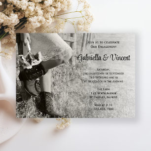 Invitation Cowgirl Sunflowers Country Engagement Party b/w