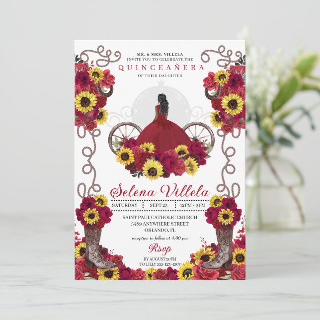 Invitation Cowgirl Sunflowers Roses Western Quinceanera (Debout devant)