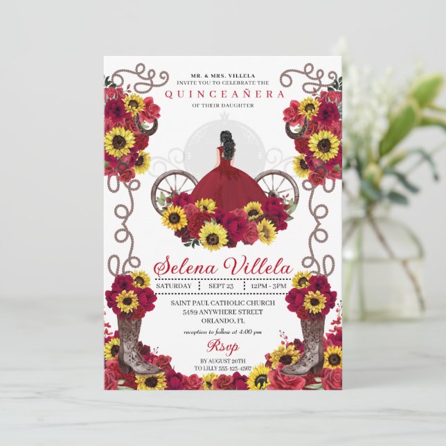 Invitation Cowgirl Sunflowers Roses Western Quinceanera (Debout devant)