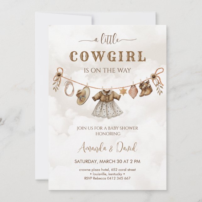 Invitation Cowgirl Western Brown Plaid Baby shower (Devant)