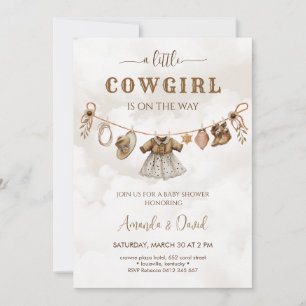 Invitation Cowgirl Western Brown Plaid Baby shower