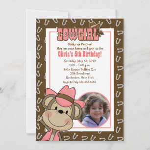 Invitation Cowgirl Western Monkey 5x7 *PHOTO* Anniversaire
