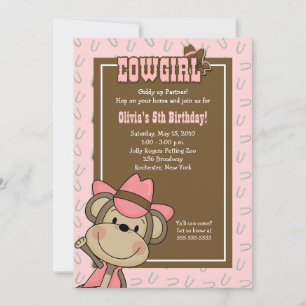 Invitation Cowgirl Western Monkey 5x7 Pink Horseshoe Annivers