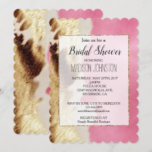 Invitation Cowgirl Western Pink Cream Gold Cowhide