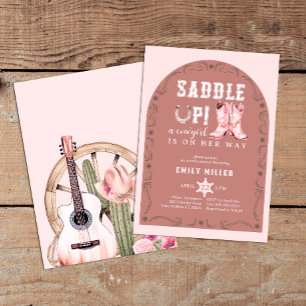 Invitation Cowgirl Western Watercolor fille Baby shower