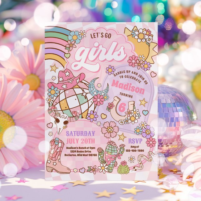 Invitation Cowgirl Wild West Rodeo Disco fête d'anniversaire (Créateur téléchargé)