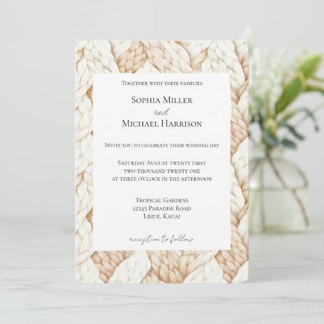 Invitation Cozy Cream Beige Weaves Wedding (Debout devant)