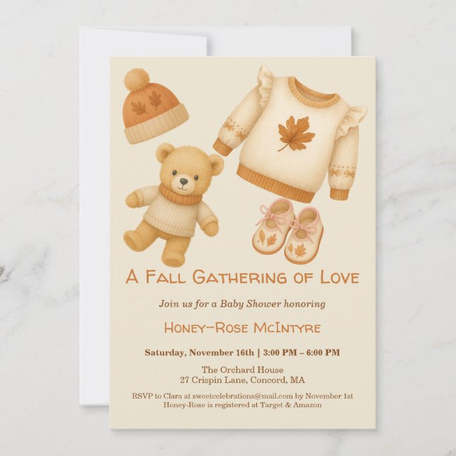 Invitation Cozy Fall Baby Shower | Neutral Cream & orange (Devant)