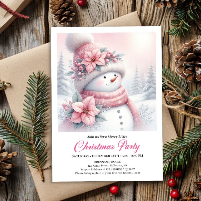 Invitation Cozy Pink Coquette Snowman Editable Christmas Kids (Cozy Pink Coquette Snowman Editable Christmas Kids Invite)