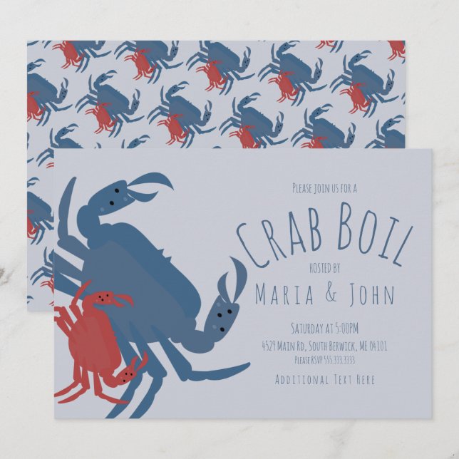 Invitation Crab Boil Party Anniversaire Dîner Crawfish Bleu (Devant / Derrière)