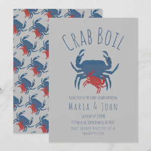 Invitation Crab bouil Party Baby shower écrevisse gris
