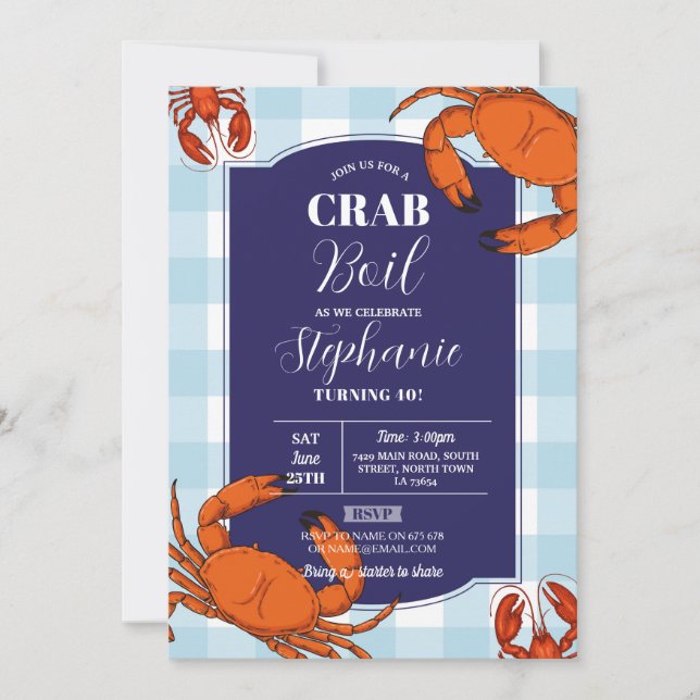 Invitation Crabe bouil fête d'anniversaire Marine Fruits de m (Devant)