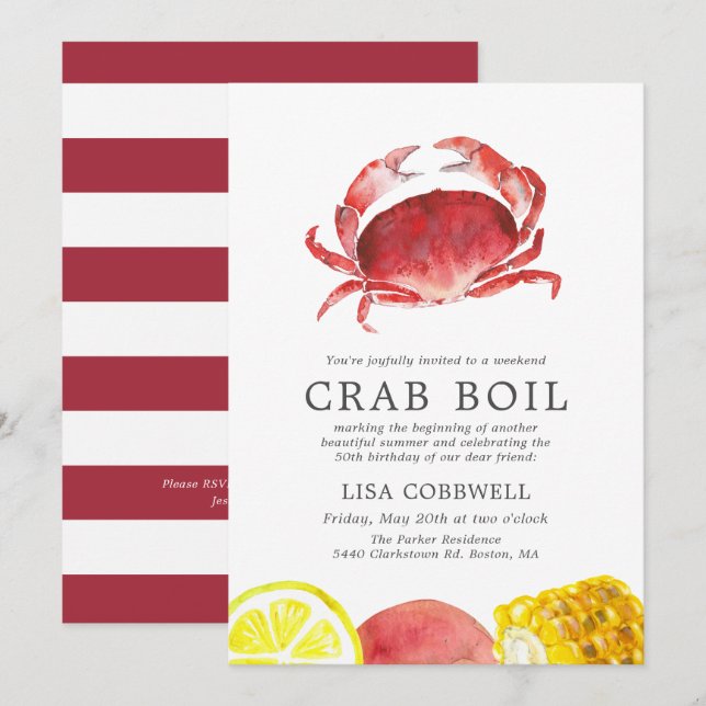 Invitation Crabe Crimelle | 50e anniversaire Crabe bouillie (Devant / Derrière)
