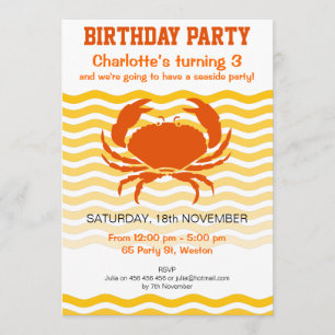 Invitation Crabe orange d'amusement sur une partie arénacée