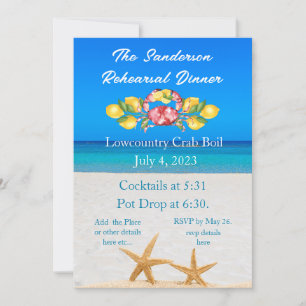 Invitation Crabe Rouge Étoiles de Mer Lowcountry