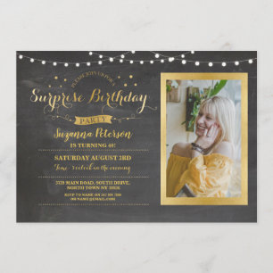 Invitation Craie de fête d'anniversaire de surprise tout or