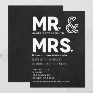 Invitation Craie de tableau noir Monsieur et Madame Engagemen