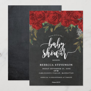 Invitation craie d'invitation baby shower fleuri aux roses ro