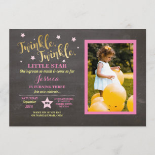 Invitation Craie pour fête d'anniversaire Twinkle Twinkle Lit
