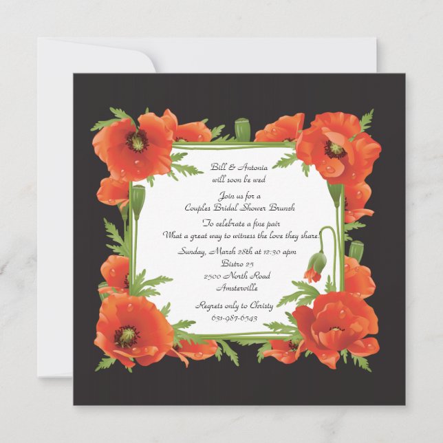 Invitation cramoisie de wedding shower de couples (Devant)